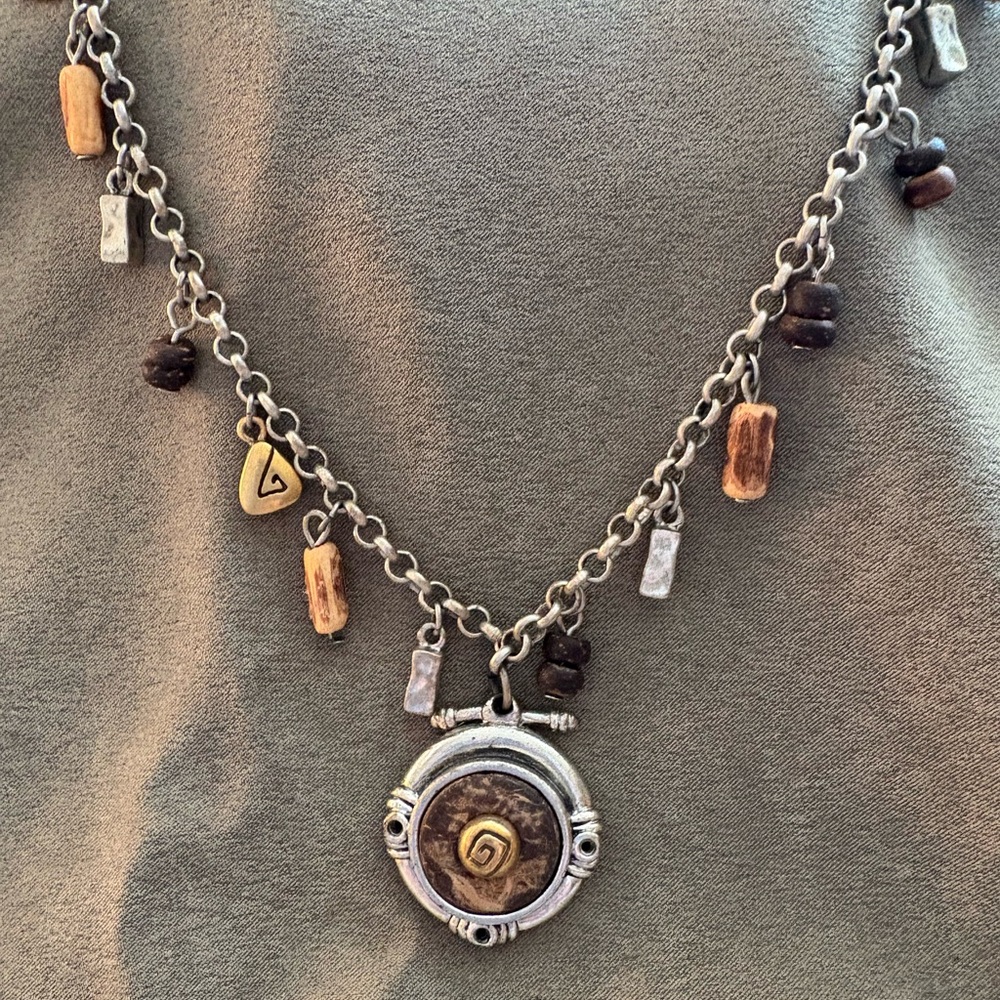 Chico's Silver and Brown Pendant Necklace
